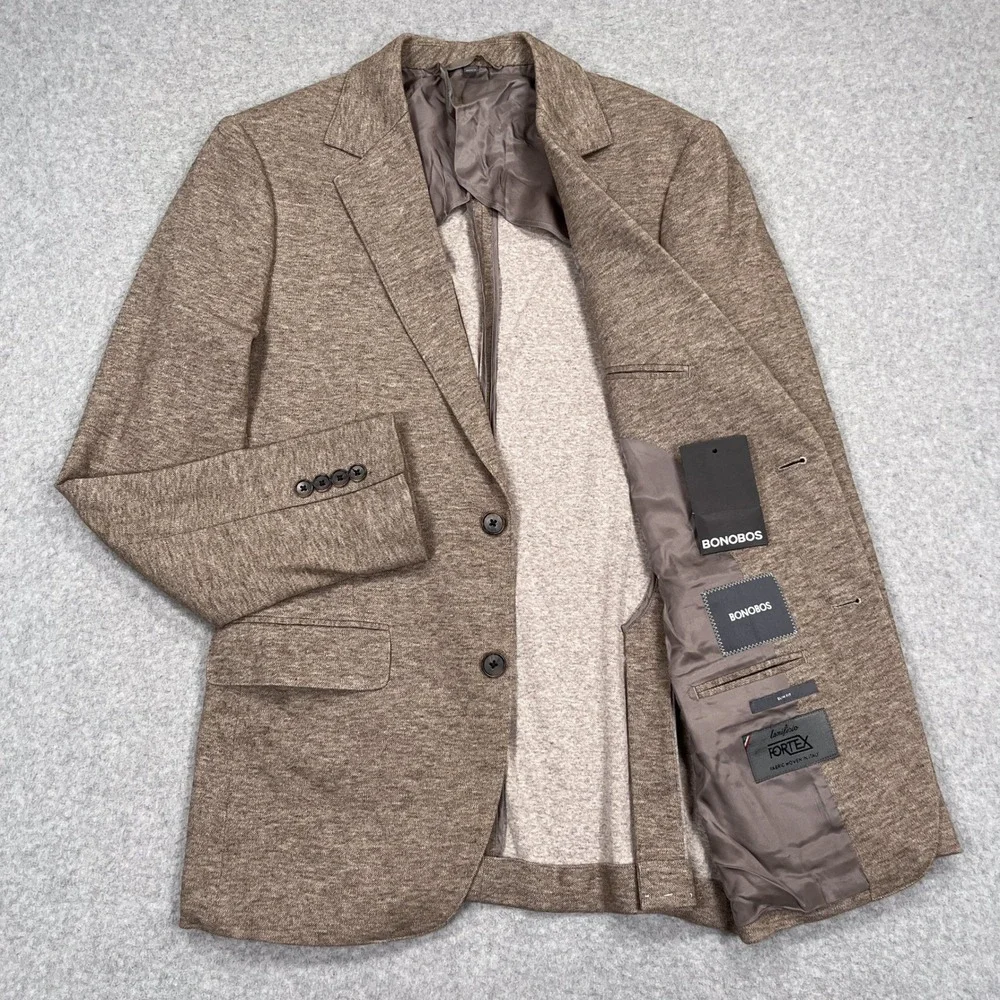 Bonobos Jetsetter Knit Blazer Mens 38R Oatmeal Slim Fit Lanificio Fortex Sport